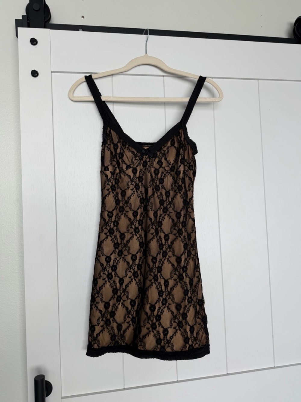 Black Lace Slip Dress with Nude Lining